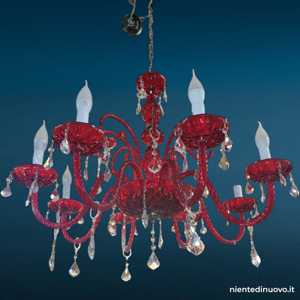 04602 Lampadario in vetro rosso a 8 braccia