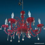 04602 Lampadario in vetro rosso a 8 braccia