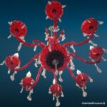 04602_4 Lampadario in vetro rosso a 8 braccia
