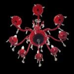 04602_5.jpg Lampadario in vetro rosso a 8 braccia con pastorali e pendagli sfaccettati