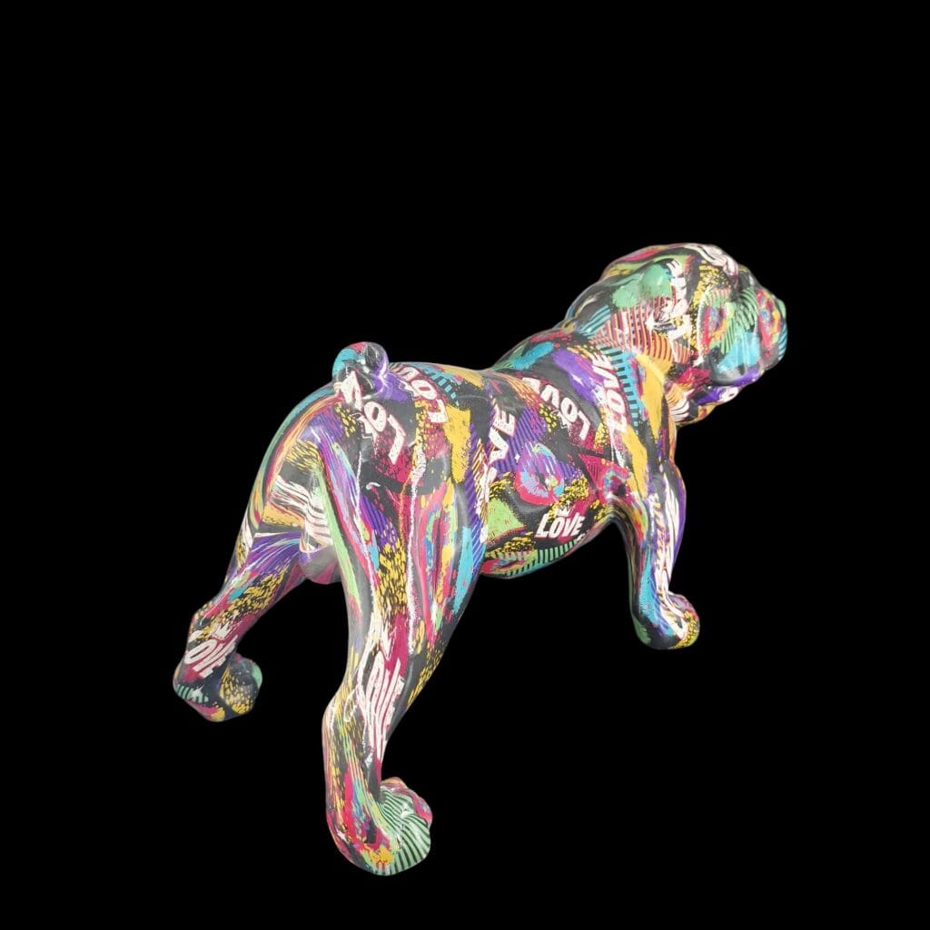 Scultura Bulldog multicolore in resina decorata LOVE