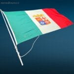 Vecchia bandiera originale della Marina Militare Italiana in cotone con fregio delle repubbliche marinare.