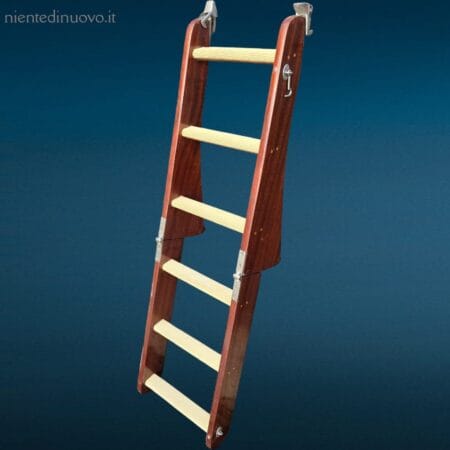 Scaletta in legno da motoscafo ripiegabile con spine in rame e gancio in acciaio inox