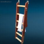 Scaletta in legno da motoscafo ripiegabile con spine in rame e gancio in acciaio inox