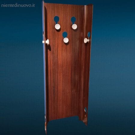 Attaccapanni vintage Fiarm Carlo de Carli in legno palissandro con dettagli bianchi, design anni '60.