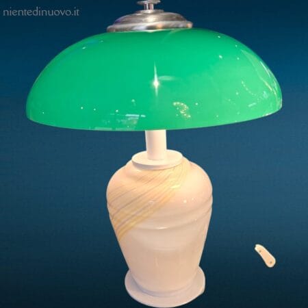 Lampada vintage in vetro con paralume in vetro di Murano verde ministeriale