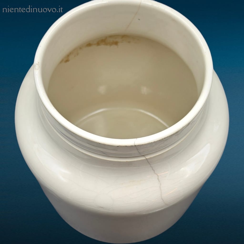 Vaso in ceramica Liebig con coperchio in alluminio e marchio sul fondo
