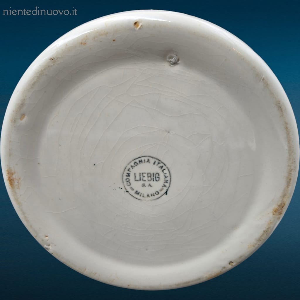 Vaso in ceramica Liebig con coperchio in alluminio e marchio sul fondo