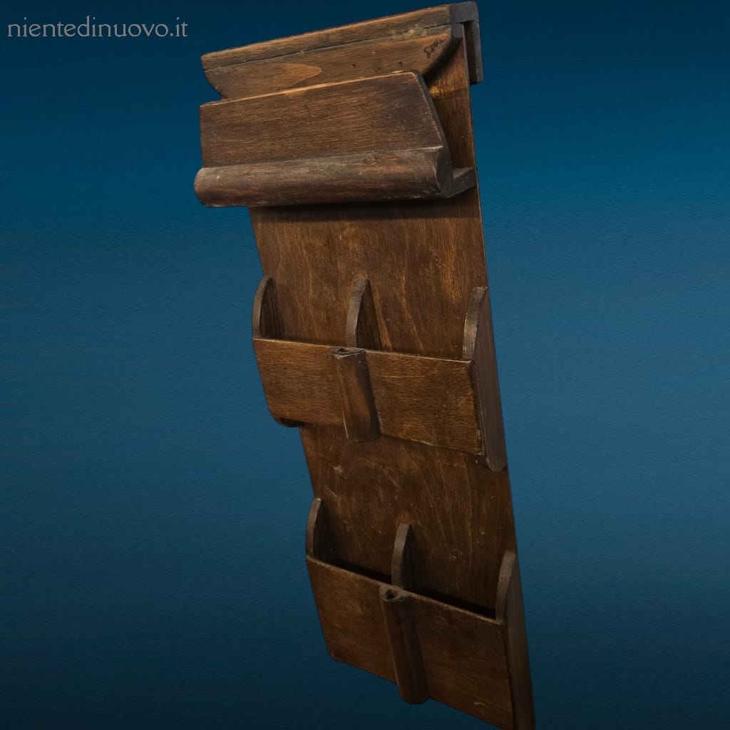 Portacarte in legno da parete vintage con due scomparti