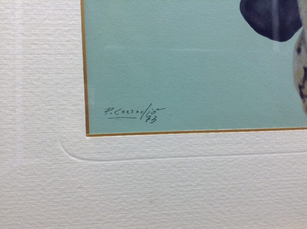 Autentico disegno incorniciato di Piero Cozzaglio, illustratore bresciano famoso, con dettagli raffinati e cornice di qualità.