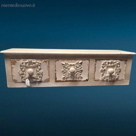 Cassettiera da appendere a tre cassetti in legno laccato bianco stile country