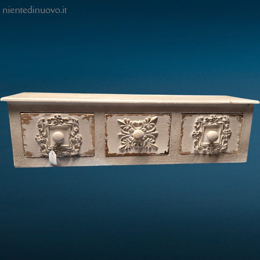 41254.jpg Cassettiera da appendere a tre cassetti in legno laccato bianco stile country