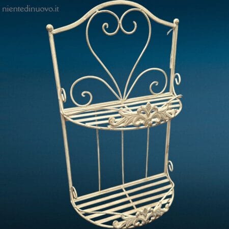 Mensola da parete a due piani in ferro bianco anticato stile shabby chic
