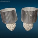 41265_3.jpg Lampada da tavolo con base in ceramica bianca lavorata e paralume moderno in filamenti argento