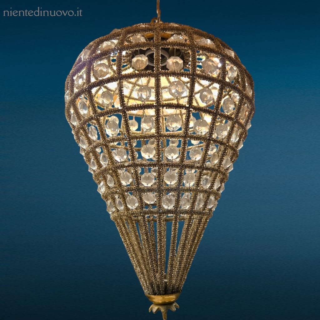 41269.jpg Lampadario a gabbia classico con cristalli sfaccettati e struttura dorata