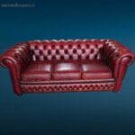 Divano tre posti Chesterfield in pelle color ciliegia vintage