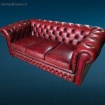 Divano tre posti Chesterfield in pelle color ciliegia vintage