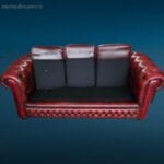 Divano tre posti Chesterfield in pelle color ciliegia vintage