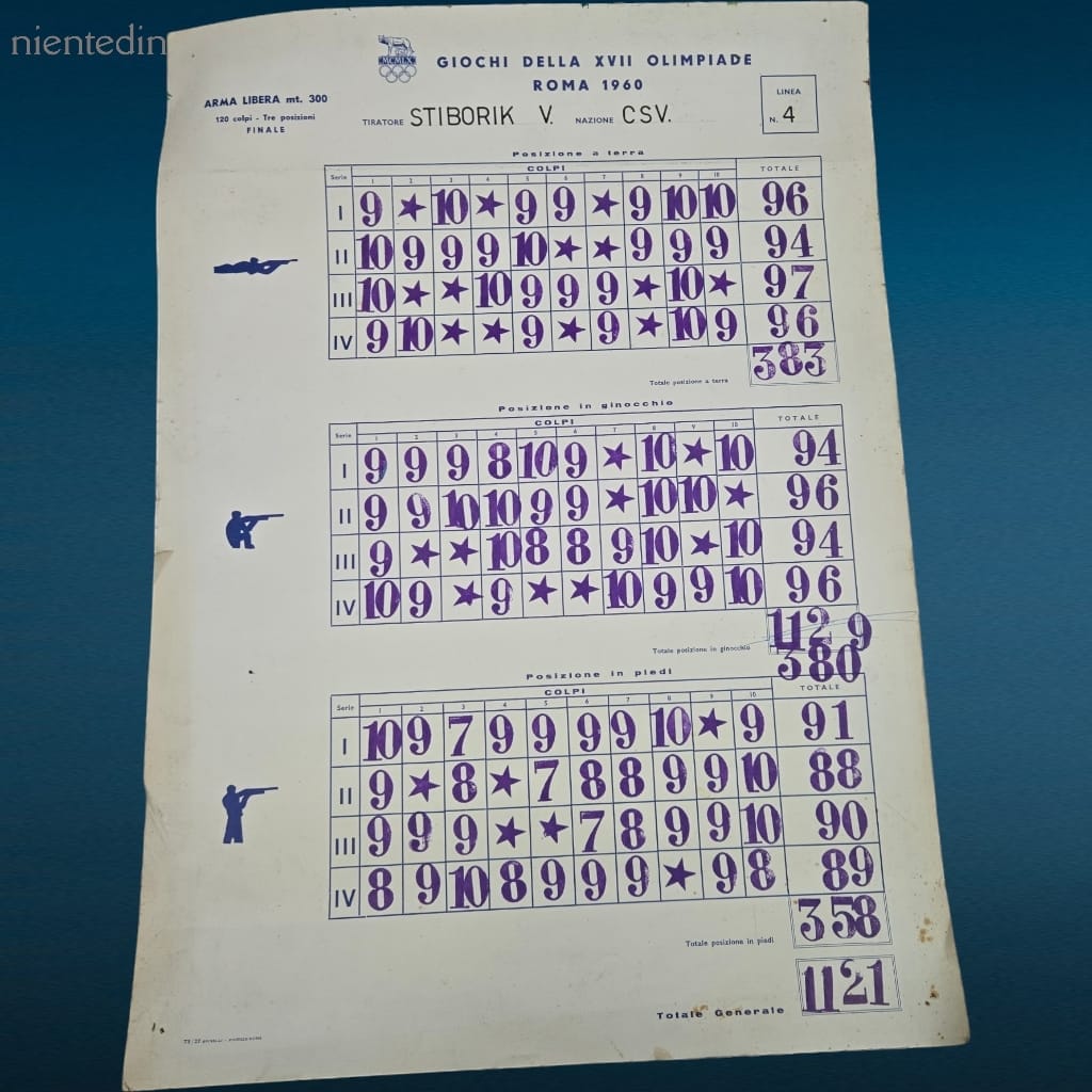 41282.jpg Tabella XVII Olimpiade Roma 1960 originale con risultati di tiro, set di 6 tabelle storiche