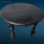 41327_2.jpg Tavolo primi '900 nero allungabile con gambe lavorate e prolunghe in legno