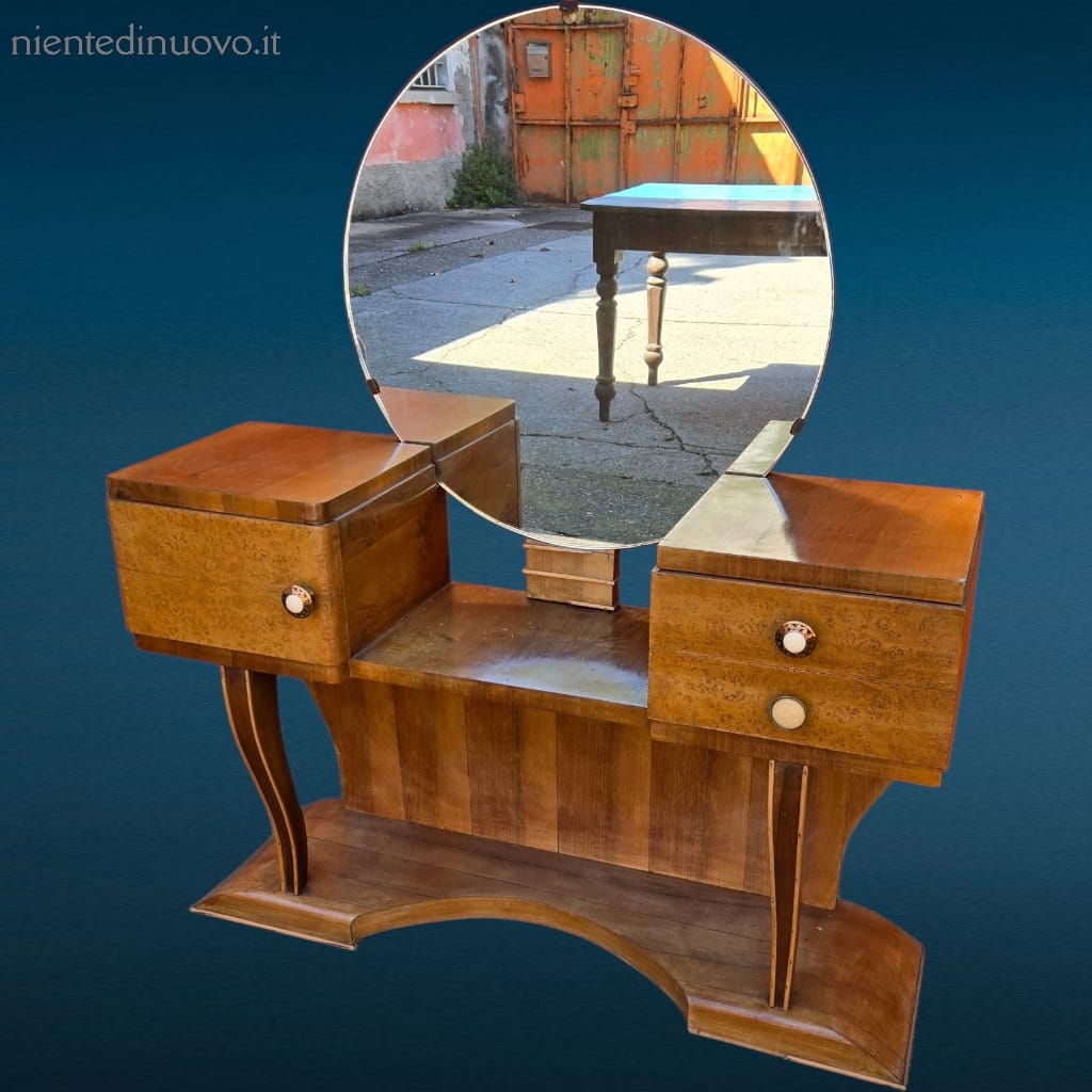 41335.jpg Pettineuse vintage anni ’60 con specchio tondo centrale in condizioni discrete