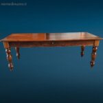 Tavolone fine '800 in abete con gambe tornite e cassetto centrale