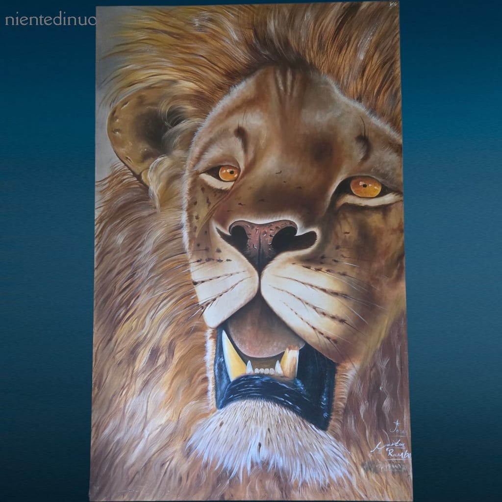 41396.jpg tela dipinta con leone africano firmata da artisti emergenti