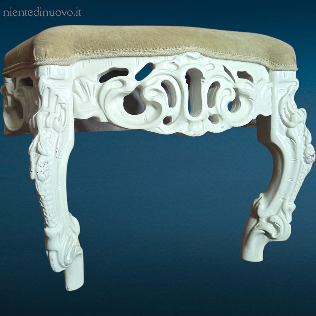 414224_8 sgabello imbottito elegante, arredo shabby chic, sgabello da camera, seduta da appoggio, sgabello in legno laccato, arredo provenzale, sgabello romantico vintage,