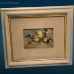 41444_3.jpg Vecchio dipinto ad olio raffigurante chioccia con pulcini su tavoletta in legno