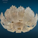 Lampadario da soffitto La Murrina anni '70 con 11 luci e foglie in vetro Murano