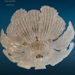 Lampadario da soffitto La Murrina anni '70 con 11 luci e foglie in vetro Murano