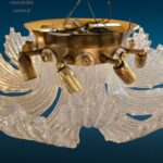 Lampadario da soffitto La Murrina anni '70 con 11 luci e foglie in vetro Murano