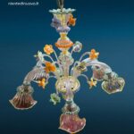 lampadario veneziano 6 luci in pasta di vetro colorata con decorazioni floreali
