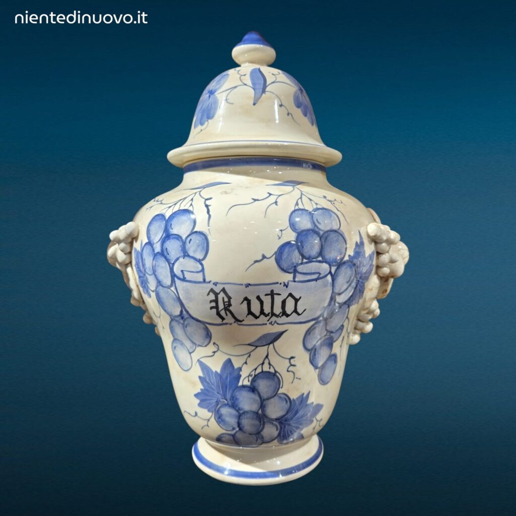 04701_2.jpg Vaso da Farmacia Erboristeria in ceramica decorata con coperchio e motivi fruttati