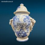 04702_12 Vaso farmacia erboristeria in ceramica con coperchio e decorazioni con frutta