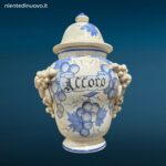 04702_13 Vaso farmacia erboristeria in ceramica con coperchio e decorazioni con frutta