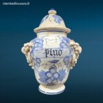 04702_8 Vaso farmacia erboristeria in ceramica con coperchio e decorazioni con frutta