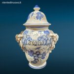 04702_9 Vaso farmacia erboristeria in ceramica con coperchio e decorazioni con frutta