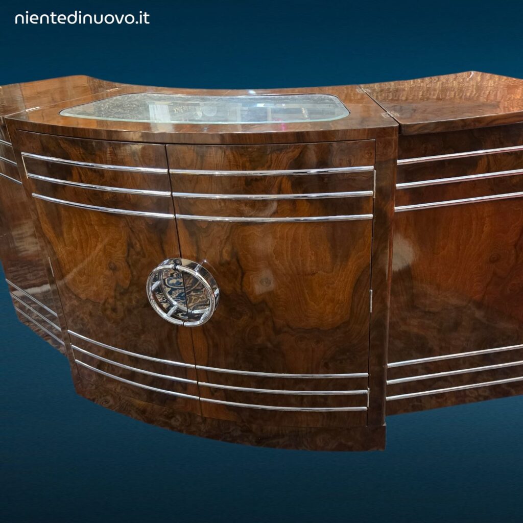 Mobile Bar Deco con vetri scorrevoli e piano superiore in vetro ampliabile
