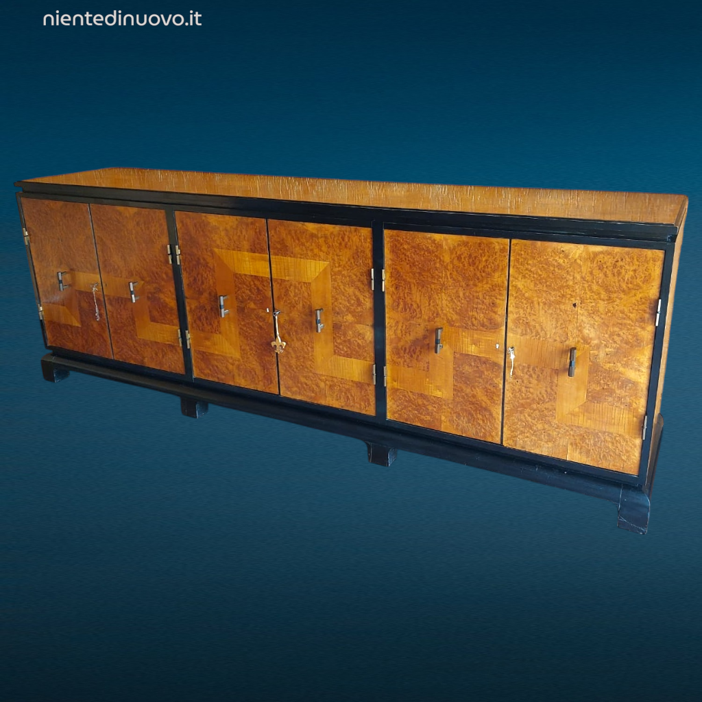 credenza sideboard Mario Labò anni 30 in radica di noce e acero chiaro