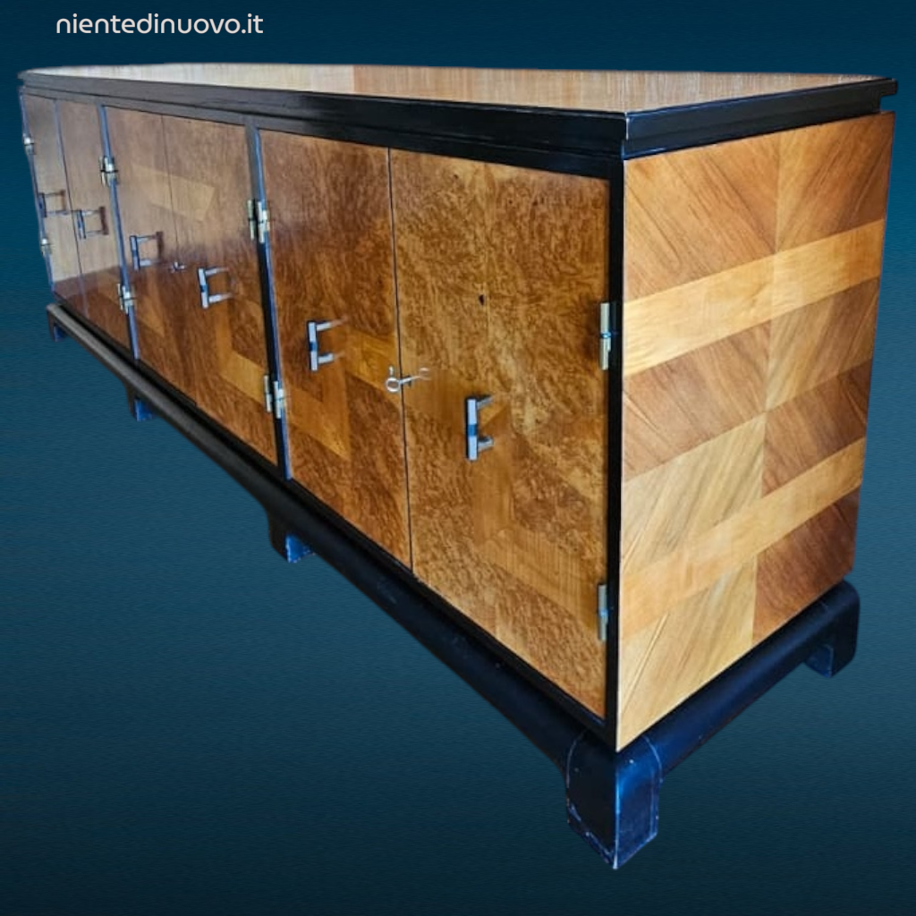 credenza sideboard Mario Labò anni 30 in radica di noce e acero chiaro