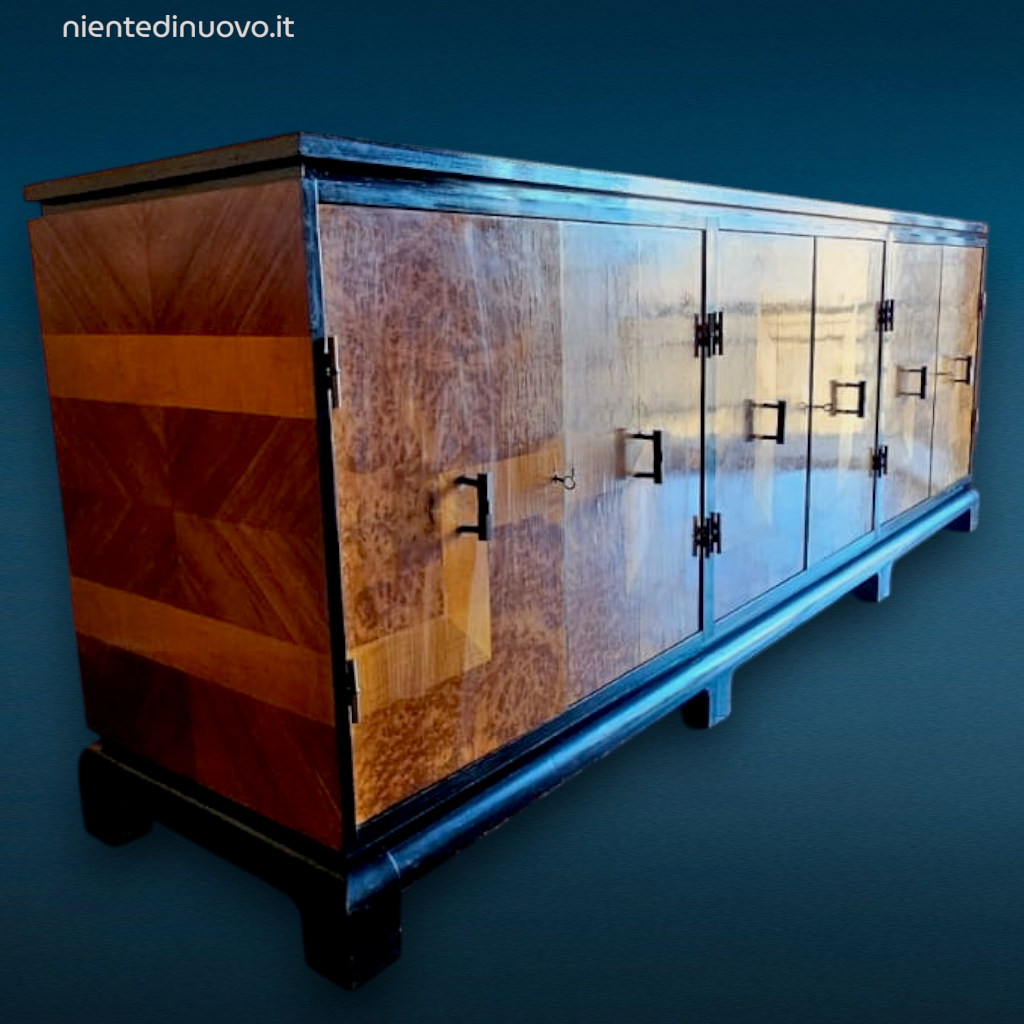 credenza sideboard Mario Labò anni 30 in radica di noce e acero chiaro