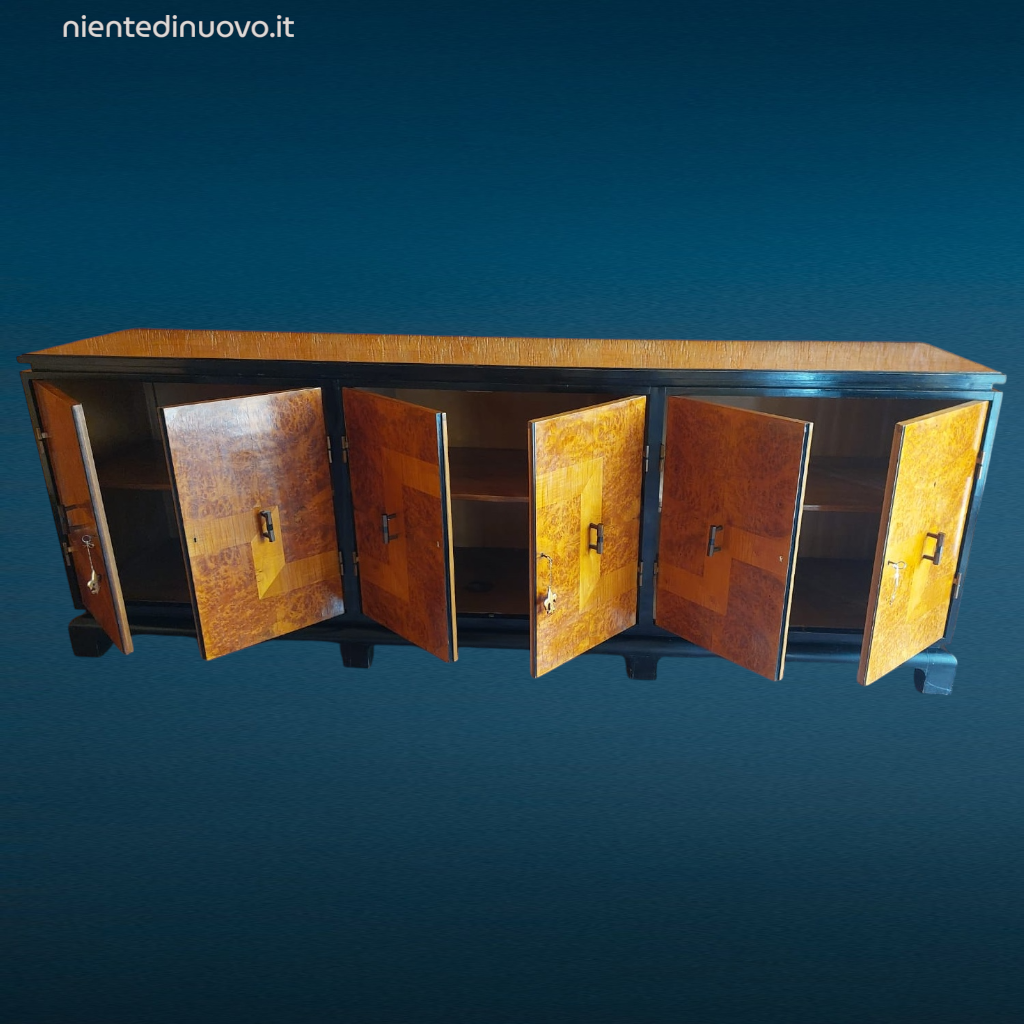 credenza sideboard Mario Labò anni 30 in radica di noce e acero chiaro