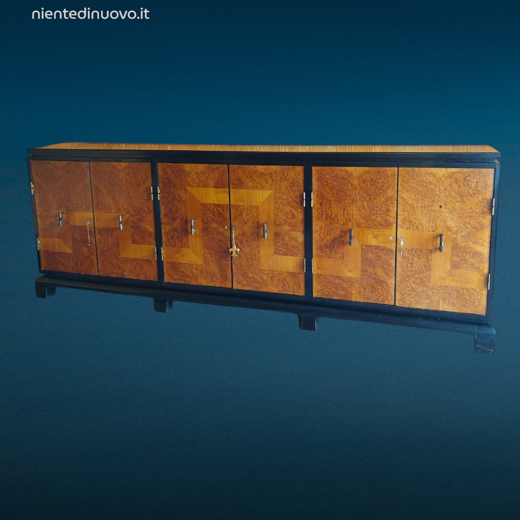 credenza sideboard Mario Labò anni 30 in radica di noce e acero chiaro