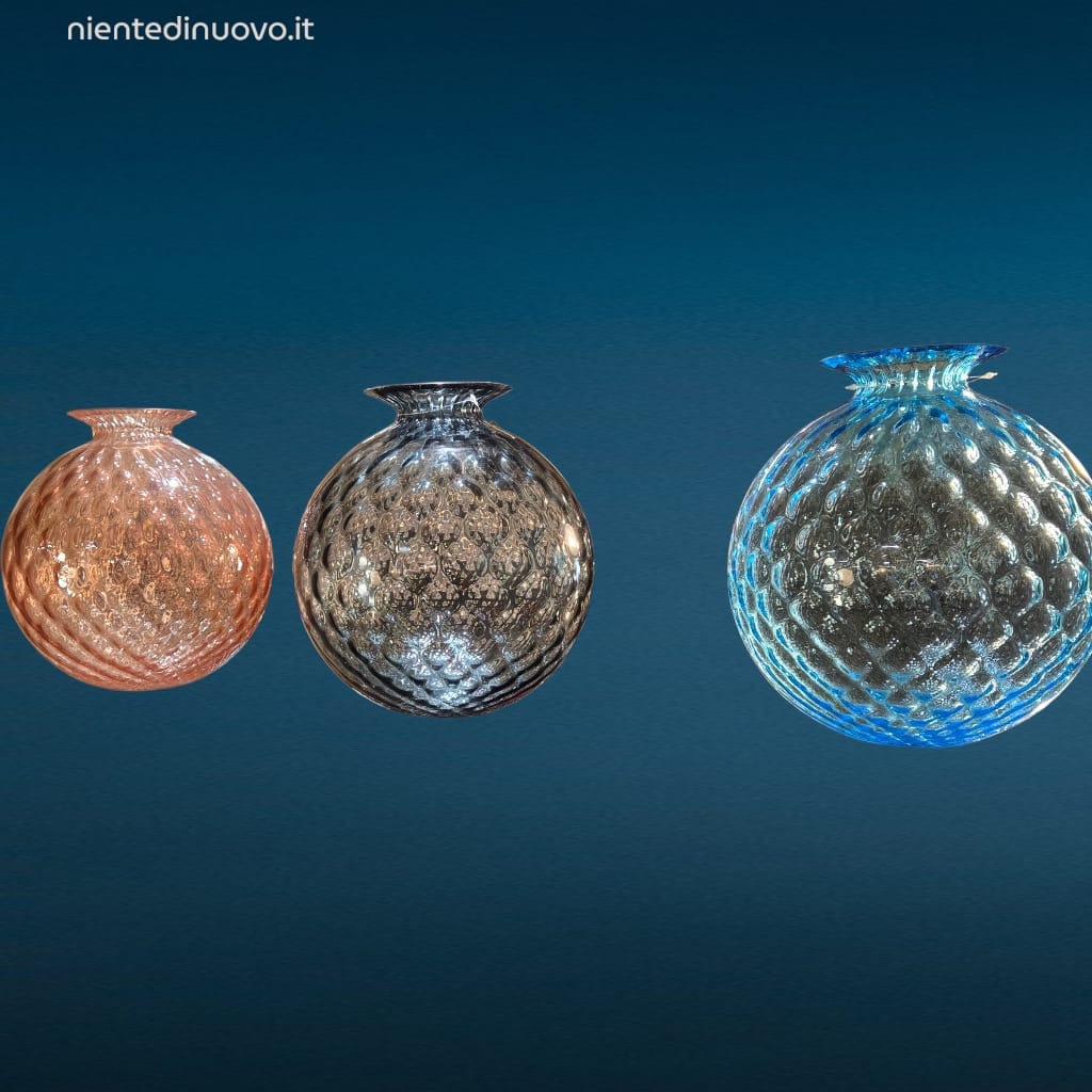 41506.jpg Vasi in vetro soffiato di Murano anni '50/'60 in ametista, fumé e acquamarina con lavorazione Balloton