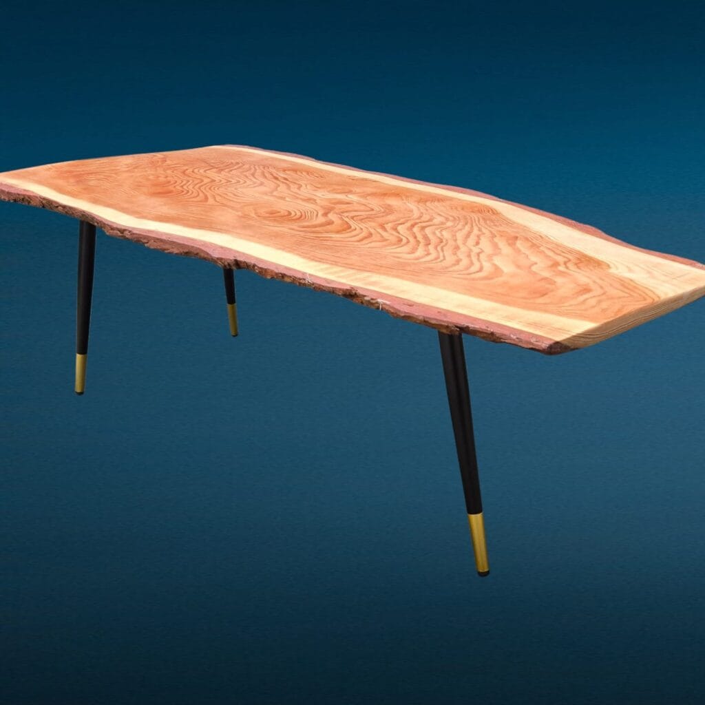 41515.jpg Tavolino da salotto in Cedro del Libano con gambe anni Sessanta, finitura a cera e bellissima venatura naturale.
