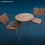 38836.jpg Set tavolino tondo con due poltroncine in ferro battuto e schienali in legnoSet tavolino tondo con due poltroncine in ferro battuto e schienali in legno
