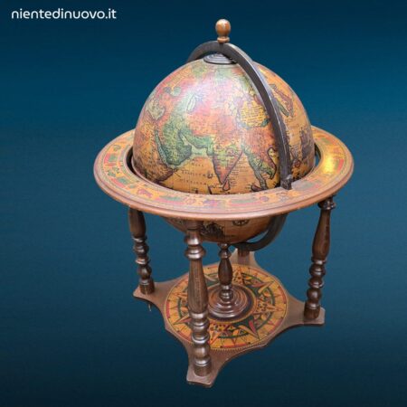 Mappamondo bar vintage anni 60 70 con apertura a metà e vano interno portabicchieri