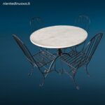 Set da giardino in ferro battuto pieno con tavolo rotondo piano in marmo diametro 110 cm e quattro sedie abbinate