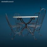 Set da giardino in ferro battuto pieno con tavolo rotondo piano in marmo diametro 110 cm e quattro sedie abbinate